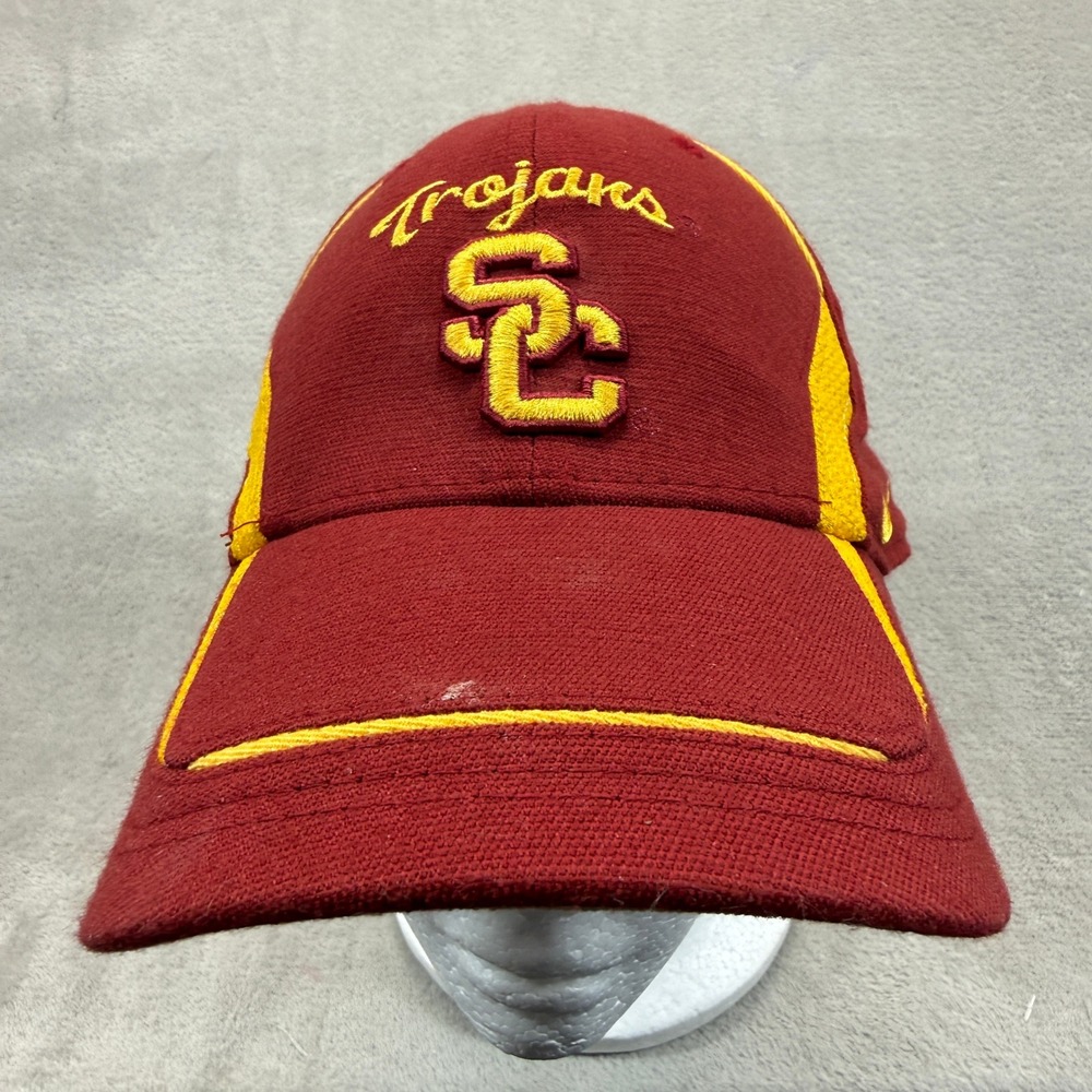 Vintage USC Trojans Hat Cap Mens Fitted OSFM Nike Team Maroon Yellow Embroidered